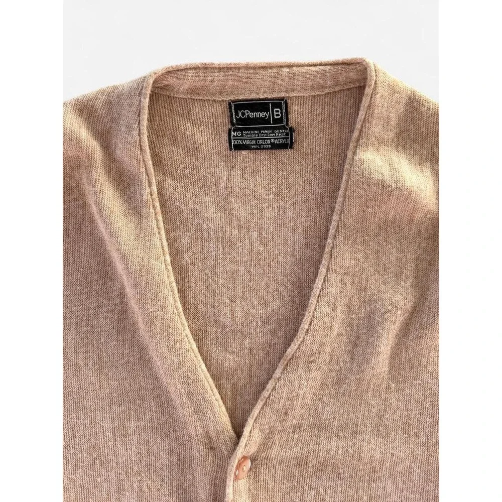 Vintage 1980s JcPenney Light Brown Tan Button Down Cardigan
